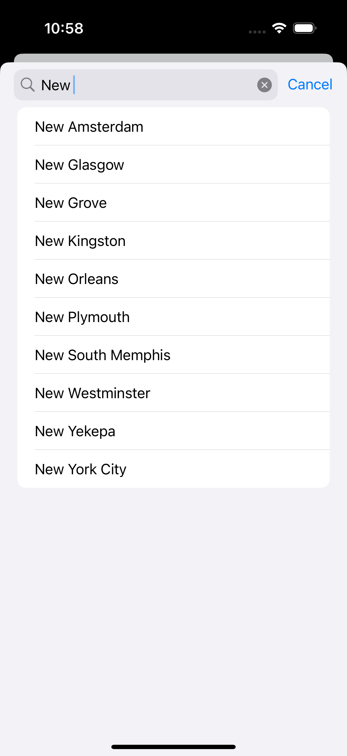 City search with autocomplete showing filtered results for user input